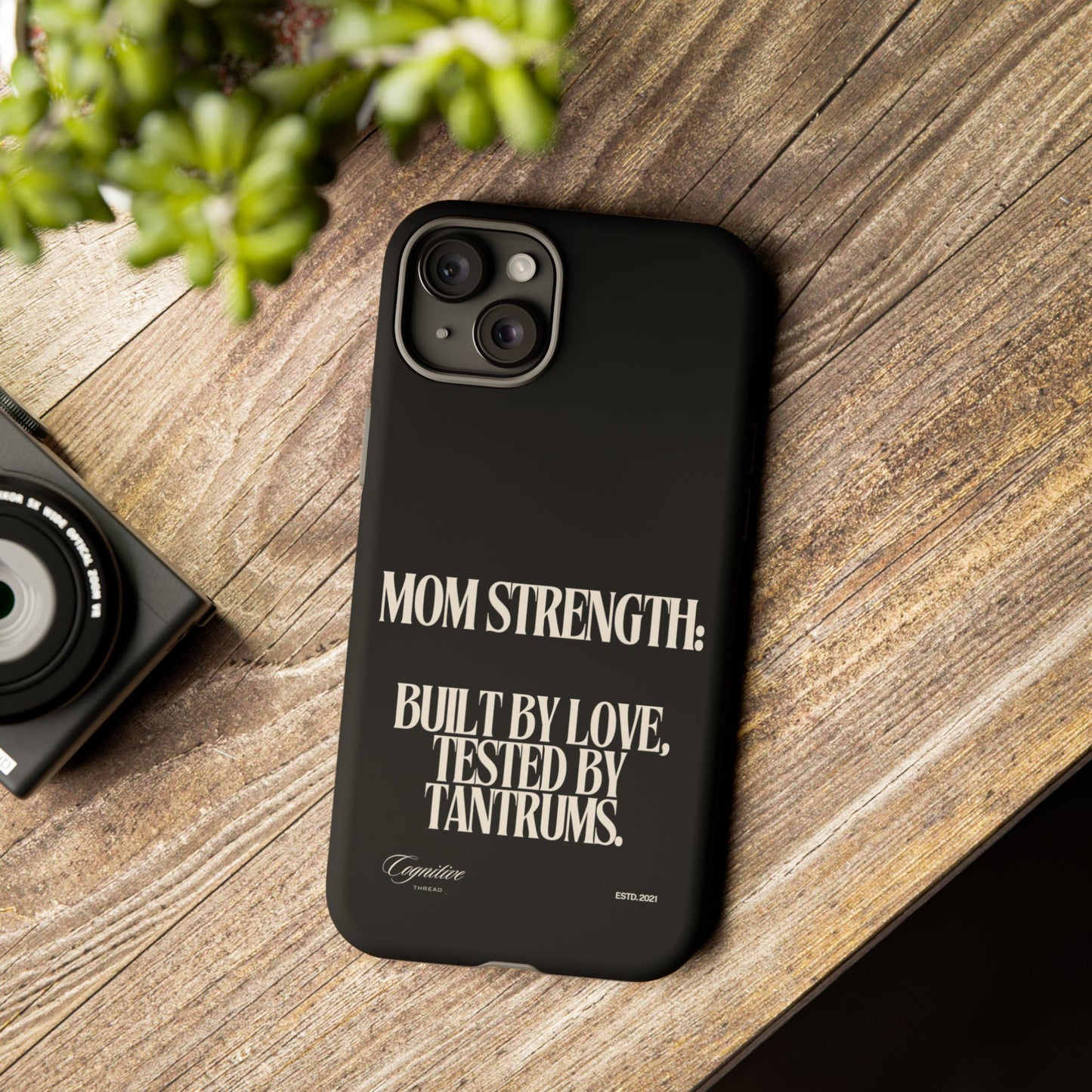 Black "Mom Strength" Phone Case