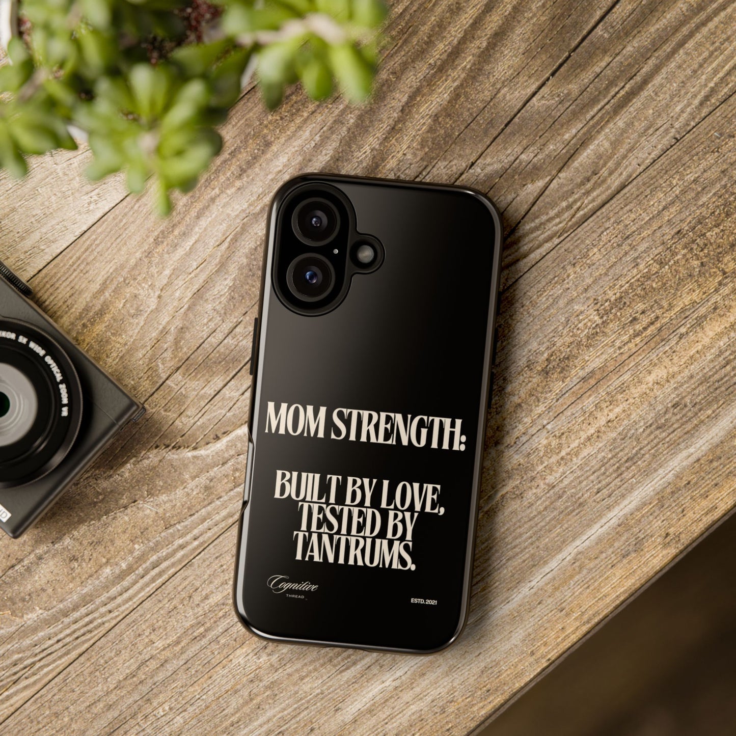 Black "Mom Strength" Phone Case