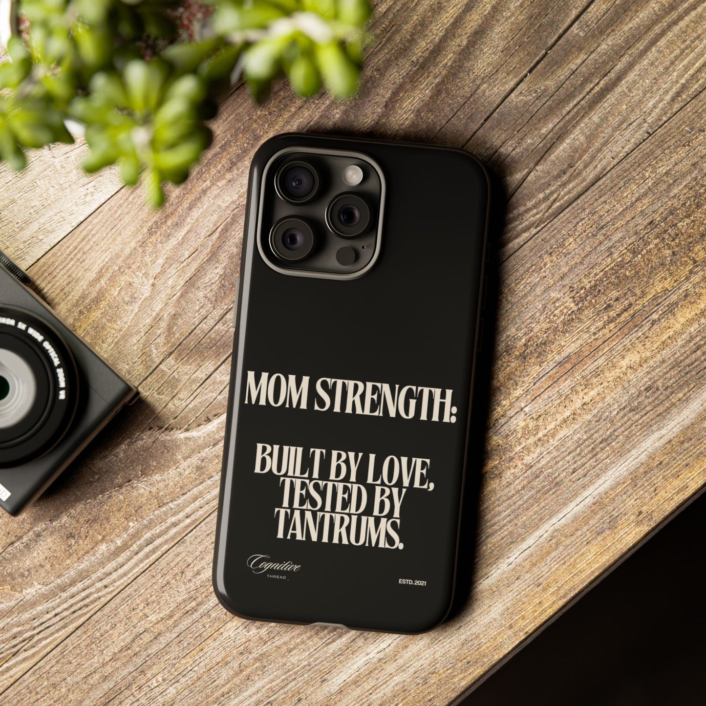 Black "Mom Strength" Phone Case