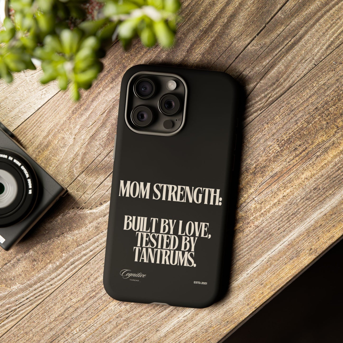 Black "Mom Strength" Phone Case
