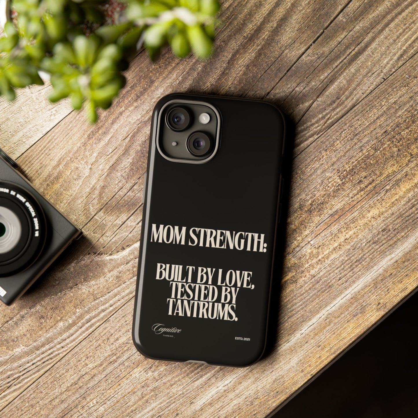 Black "Mom Strength" Phone Case