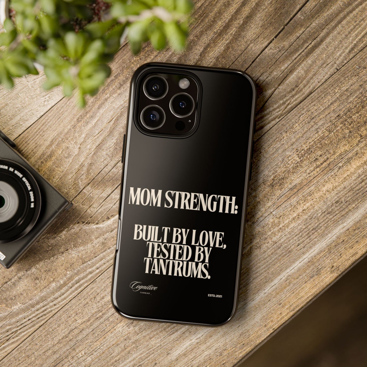 Black "Mom Strength" Phone Case
