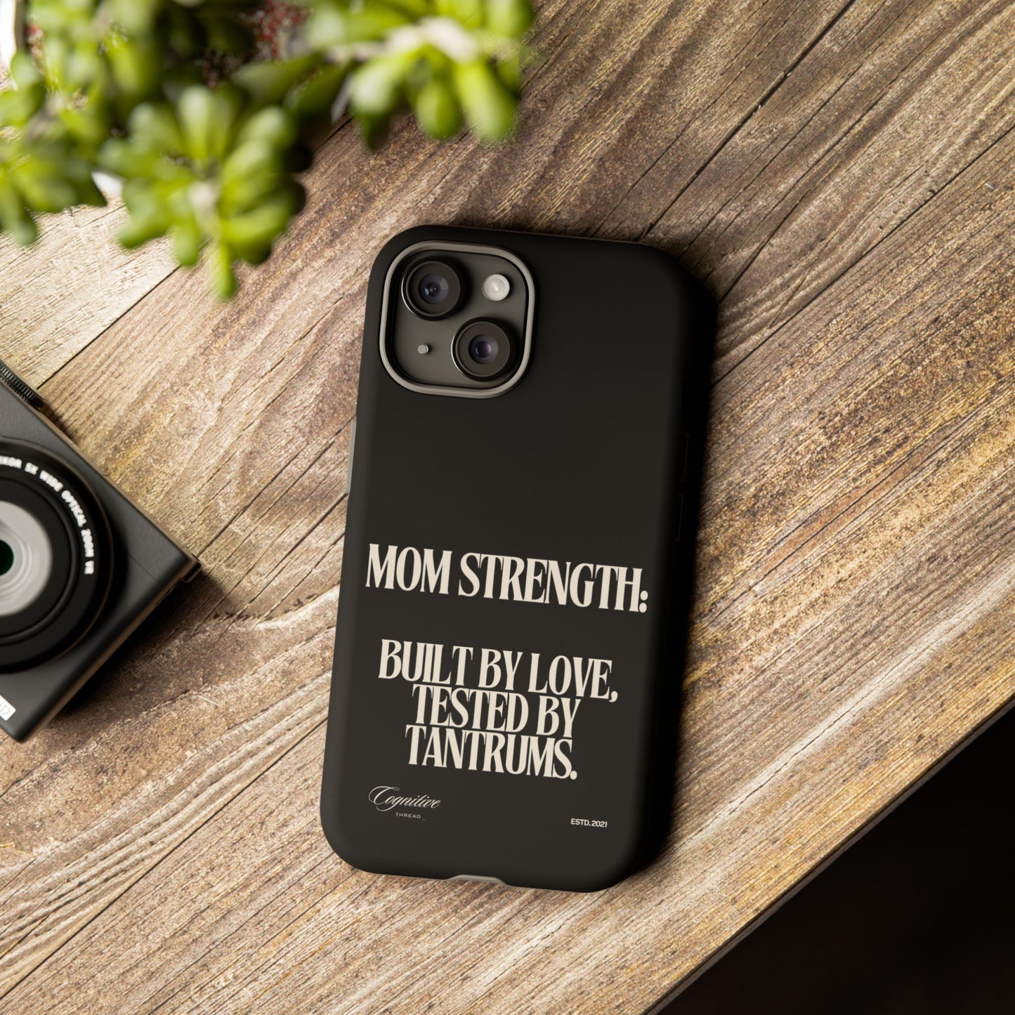 Black "Mom Strength" Phone Case